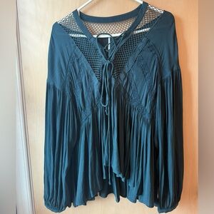 Free People Green Lace-Up Blouse